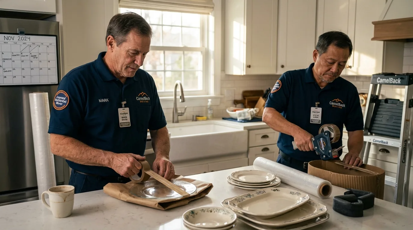 Professional crew packing kitchen dishware in Collinsville, MS